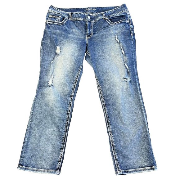 Maurice's Jeans Size 18 Thick Stitch Embroidered Wide Leg Boot Cut Distressed - Picture 1 of 9